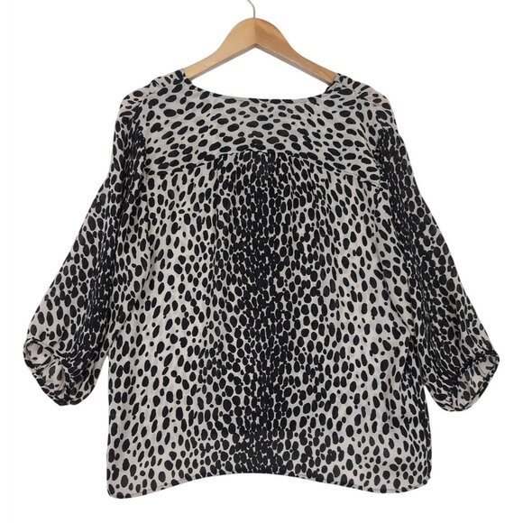 Talbots Button Up Semi Sheer Top Women 16 Petite Beige Black Animal Print Career - Picture 2 of 8